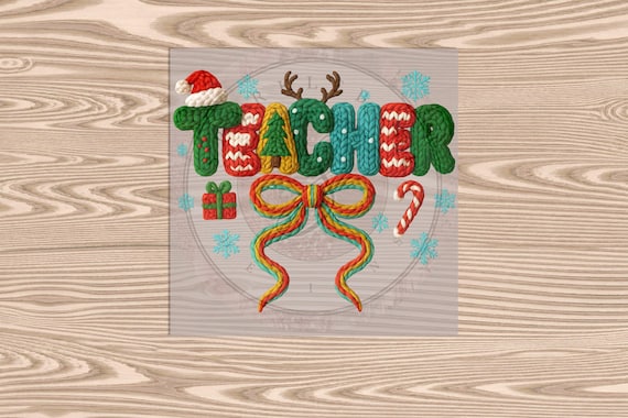 Ready to Press DTF Transfer-Teacher Bow :Faux Yarn & Embroidered Texture Effect