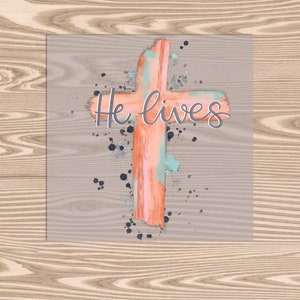 Ready to Press, He Lives Cross, heat transfer print, DTF Transfer Print