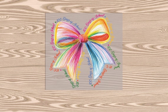 Ready to Press, 100 Days of School Crayon Bow, heat transfer print, DTF Transfer Print