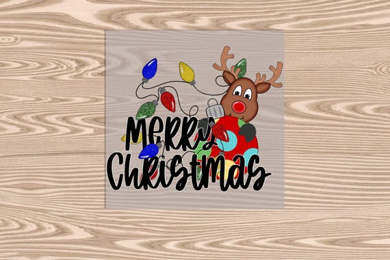 Ready to Press, Rudolph Merry Christmas Lights, heat transfer print, DTF Transfer Print
