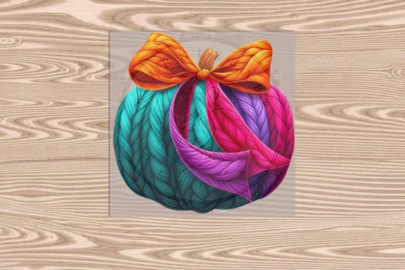 Ready to Press DTF Transfer-Colorful Yarn Pumpkin  - Faux Yarn & Embroidered Effect