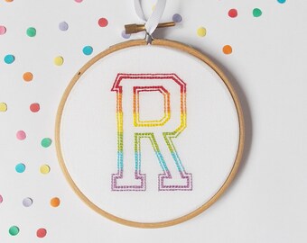 Rainbow Nursery Decor, Rainbow Letter Embroidery Hoop Art, Colourful Wall Art, Typography Gift Under 30