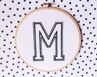 Monochrome Nursery Embroidery Hoop, Letter for Nursery, Alphabet Wall Decor, Teenage Bedroom Decor, Gift for Teenager