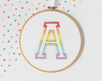 Rainbow Nursery Decor, New Baby Gift, Embroidery Hoop Art, Shelf Decoration, Unisex Nursery Letter Decoration, Rainbow Baby Present