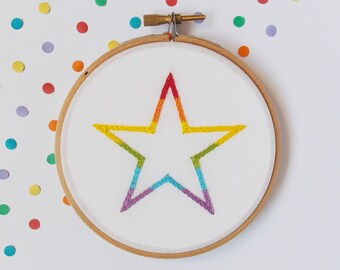 Rainbow Nursery Wall Art, Star Nursery Embroidery Hoop, Gift For New Baby, First Birthday Gift, Playroom Decoration
