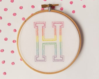 Pastel Rainbow Nursery Decoration, Embroidery Hoop New Baby Present, Embroidered Letter Gift for Teen Girl, Pastel Home Decor