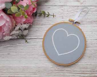 Heart Embroidery Hoop Decoration, Monochrome Nursery Wall Hanging, Scandi Nursery New Baby Gift, Grey Home Decor, Baby Shower Gift Under 20