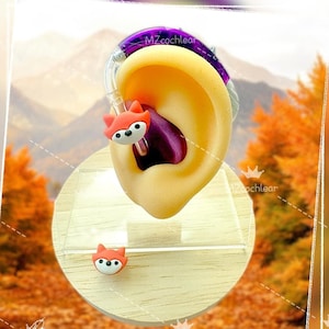 Hearing Aid Charm or Stud Earring: Fox Hearing Aid Charms Set, Animal Charms, One Pair of Hearing Aid Cutie, Cochlear Implants Accessory