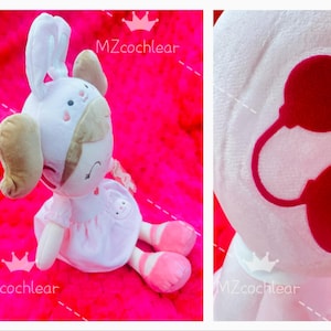 Cochlear Implant Bunny Girl Doll Plush Toy/ Easter Gift Hearing Aid Girl Stuffie/ BaHa or Kanso Girl Plushie/ Personalized CI Plush Doll