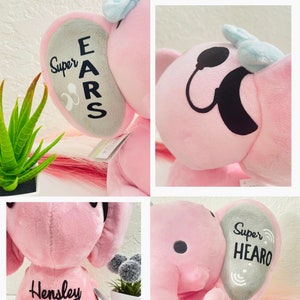 SuperHEARO Toys Collection: Cochlear Implant Girl Elephant Pink/ Cochlear Implant Gift Idea/ Therapy Buddy