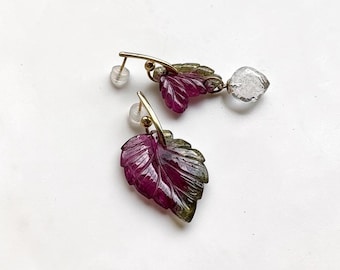 pendientes de hojas de turmalina sandía