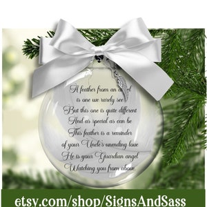 A Feather From An Angel Is One We Rarely See - Uncle Glass Floating Christmas ornament, loss of brothers Memorial Ornament
