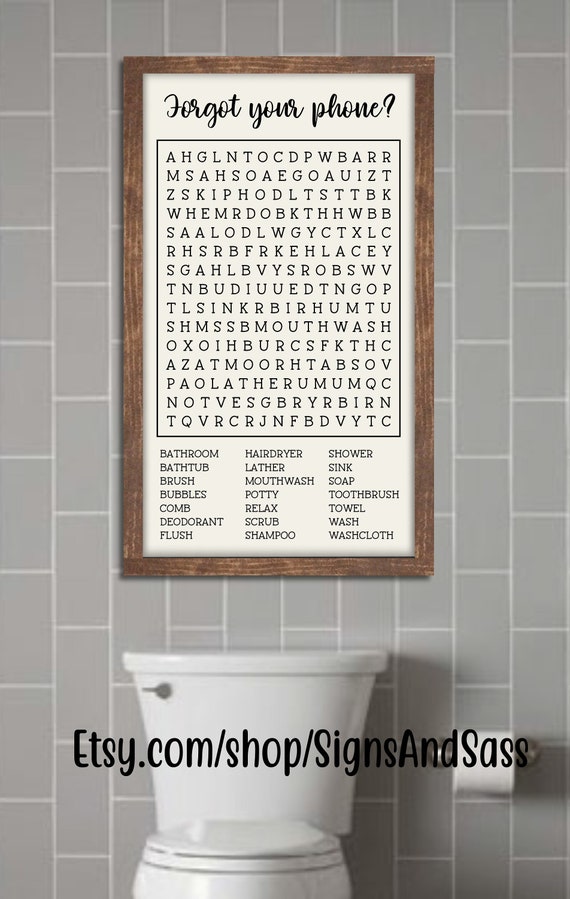 Forgot Your Phone Funny Bathroom Sign Word Search Farmhouse Etsy