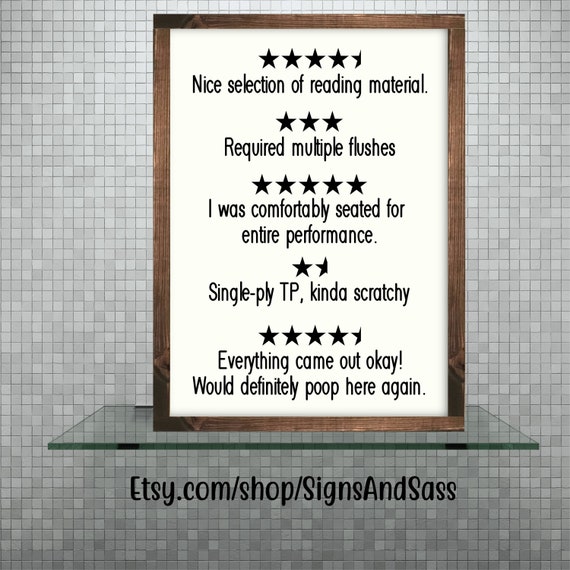 Bathroom review funny bathroom sign testimonial Farmhouse Etsy
