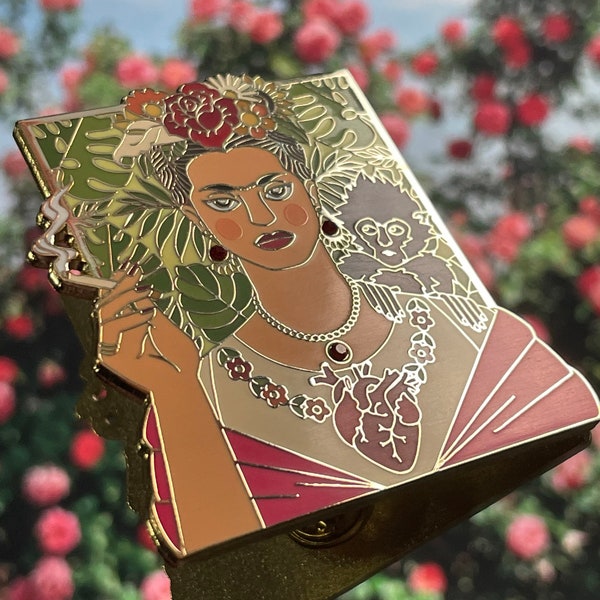 Frida Kahlo EDICIÓN LIMITADA Jumbo Hard Esamel Pin Diseñado por Artista Mexicano Americano Latinx en Nueva Inglaterra / Tienda Pequeña / Listo para Enviar