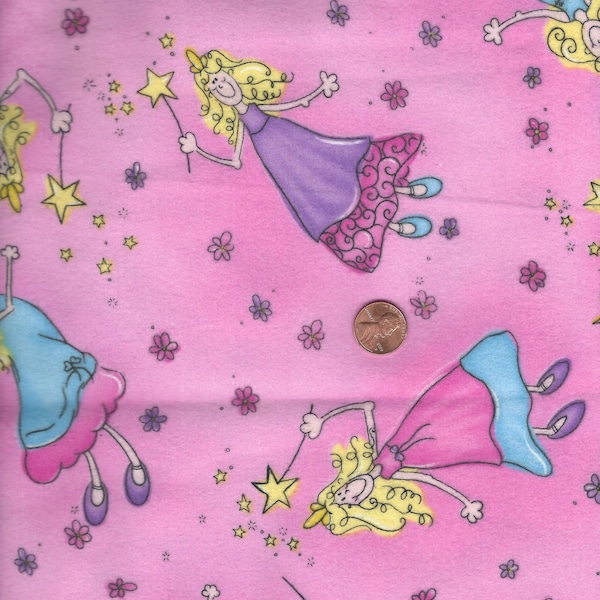 Vintage Fabric, Flannel Fabric, Fabric, Remnant, Whimsical Fairy Princess Fabric, Princess Fabric,   29" Long  X 42" Wide