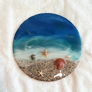 Resin Art, Round Resin Beach Scenes, Aqua Water Resin Beach Scene, Resin Beach Scenes 3D, 3D Resin Beach Scenes