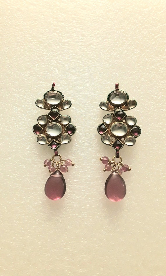 Vintage Multi Crystal Earrings For Pierced Ears, V