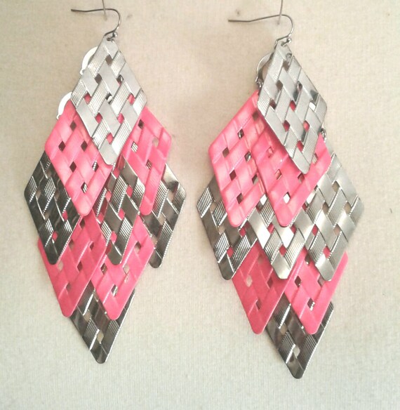 Vintage Long Pink and Silver Earrings for Women, … - image 2