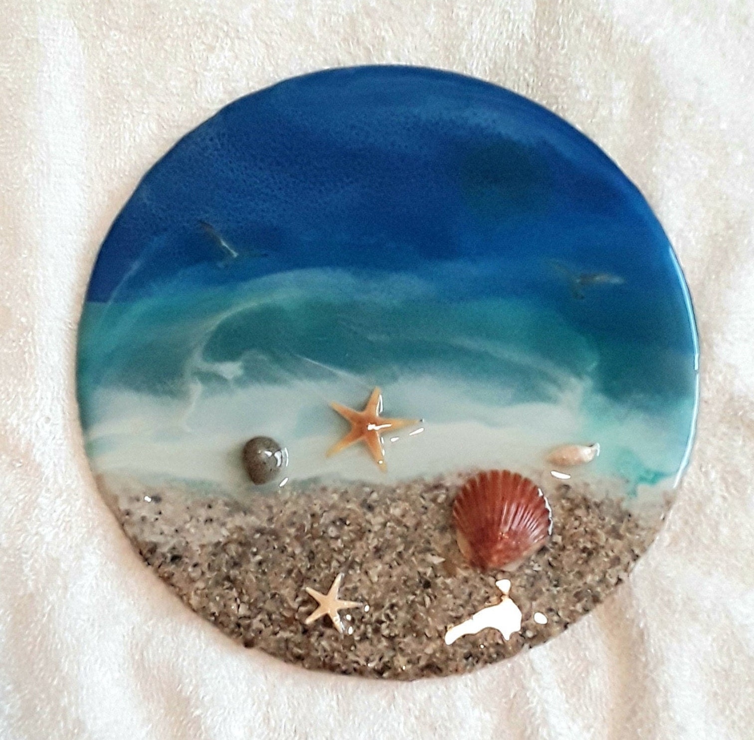 Resin Art, Round Resin Beach Scenes, Aqua Water Resin Beach Scene, Resin Beach Scenes 3D, 3D