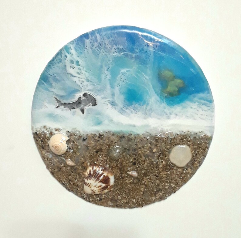 Resin Art, Resin Art Wall Decor, Beach Scene Shark Wall Hangings, Ocean