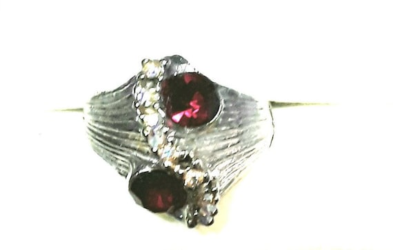 Vintage Ruby And Crystal Ring, Ruby Ring For Wome… - image 1