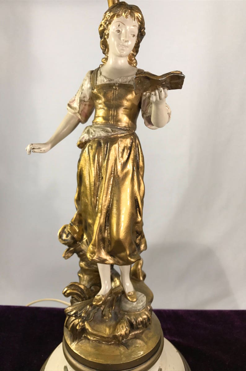 L&F Moreau Pair of Vintage Art Nouveau Spelter Lamps J.B. image 5