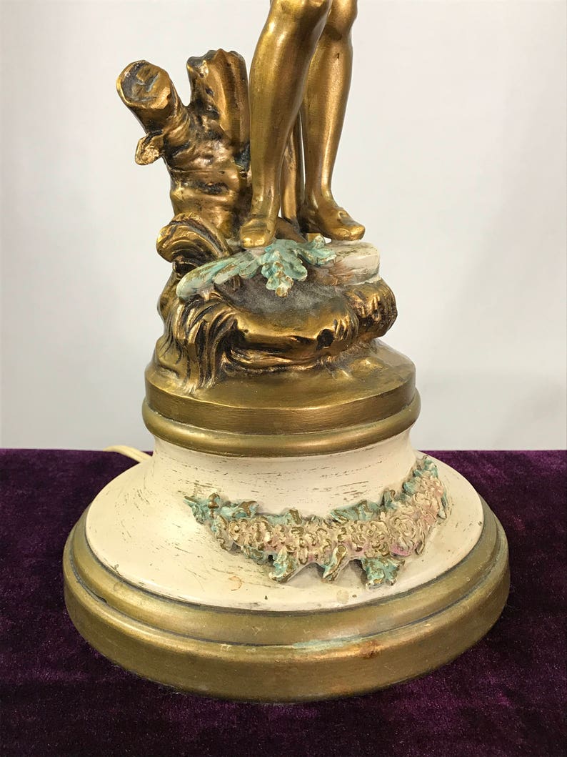 L&F Moreau Pair of Vintage Art Nouveau Spelter Lamps J.B. image 4