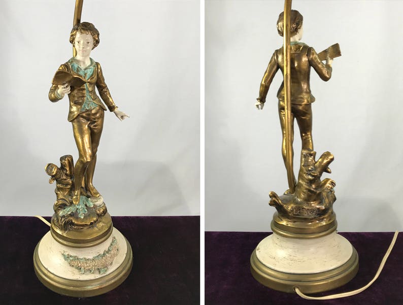 L&F Moreau Pair of Vintage Art Nouveau Spelter Lamps J.B. image 1