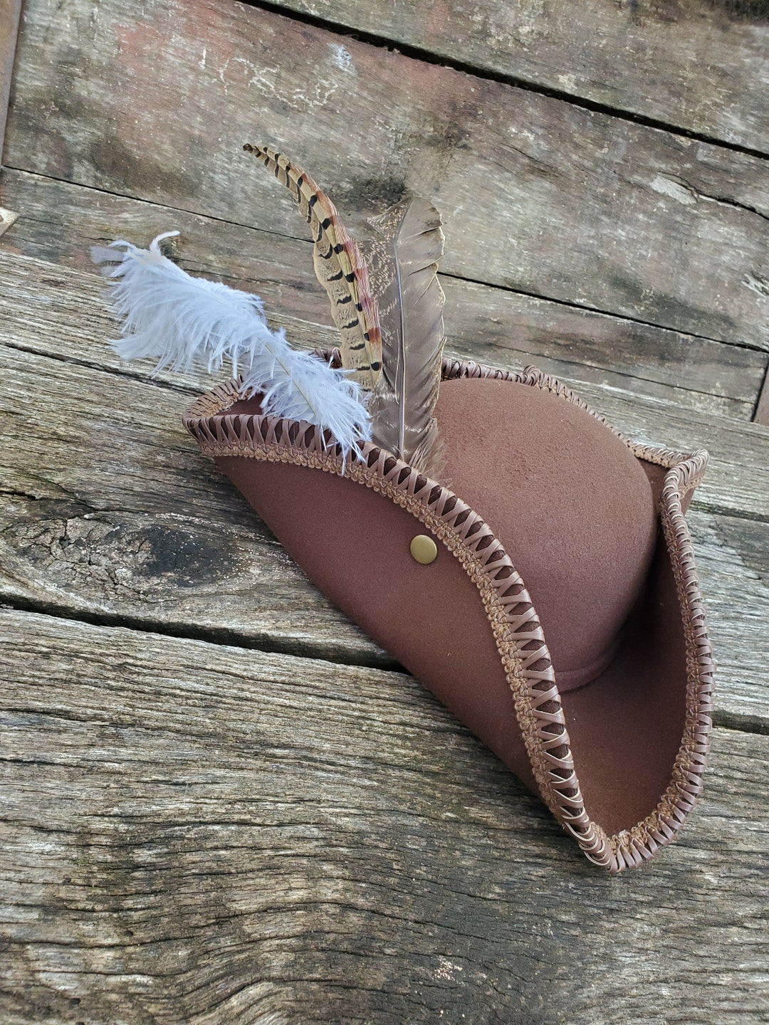 Brown Tricorn Hat With Brown Leather Crisscross Trim - Etsy