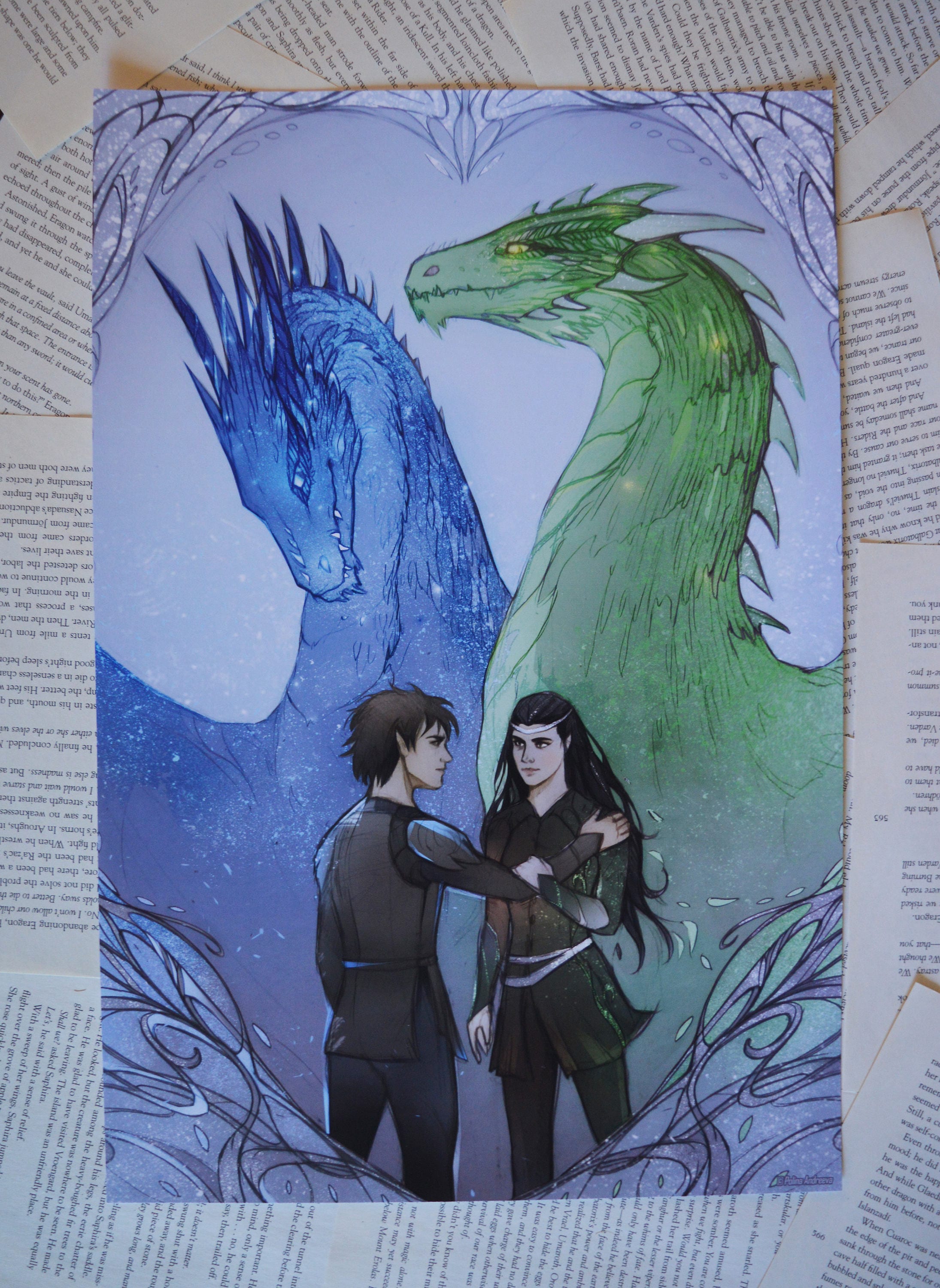 Eragon and Arya Saphira and Firnen Art Print Etsy