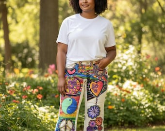 Hand painted, repurposed jeans
