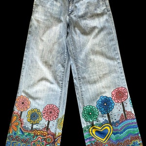 Refurbished hand-painted retro jeans