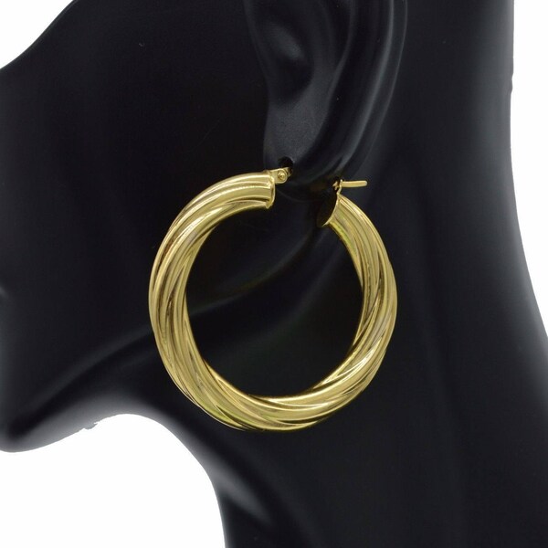 Italian 14k Solid Yellow Gold Twist Hoop Earrings 35 x 5MM 3.7GR #AS96