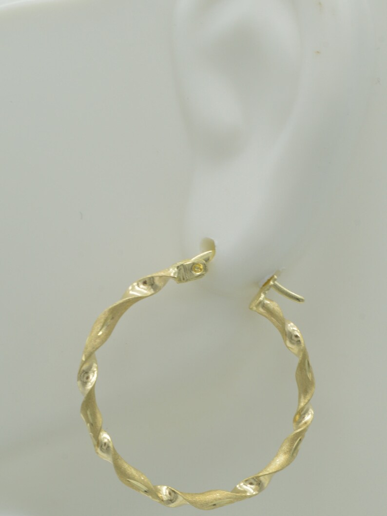 20 x 2MM 10k Solid Yellow Gold Diamond-Cut Twist Hoop Earrings