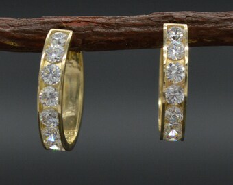GA22 10k Solid Gold Channel-Set CZ Hoop Earrings 15mm. 1.01GR