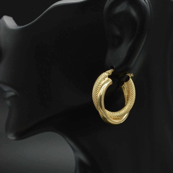 AS05 Italian 14k Solid Yellow Gold Twist Hoop Hoop Earrings. 20 x 5MM 3GR