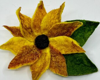 Felted sunflower brooch