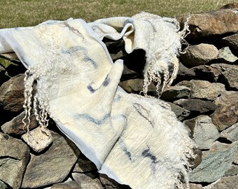 Felted shawl - white and gray