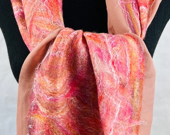 Nuno felted scarf in shades of pink