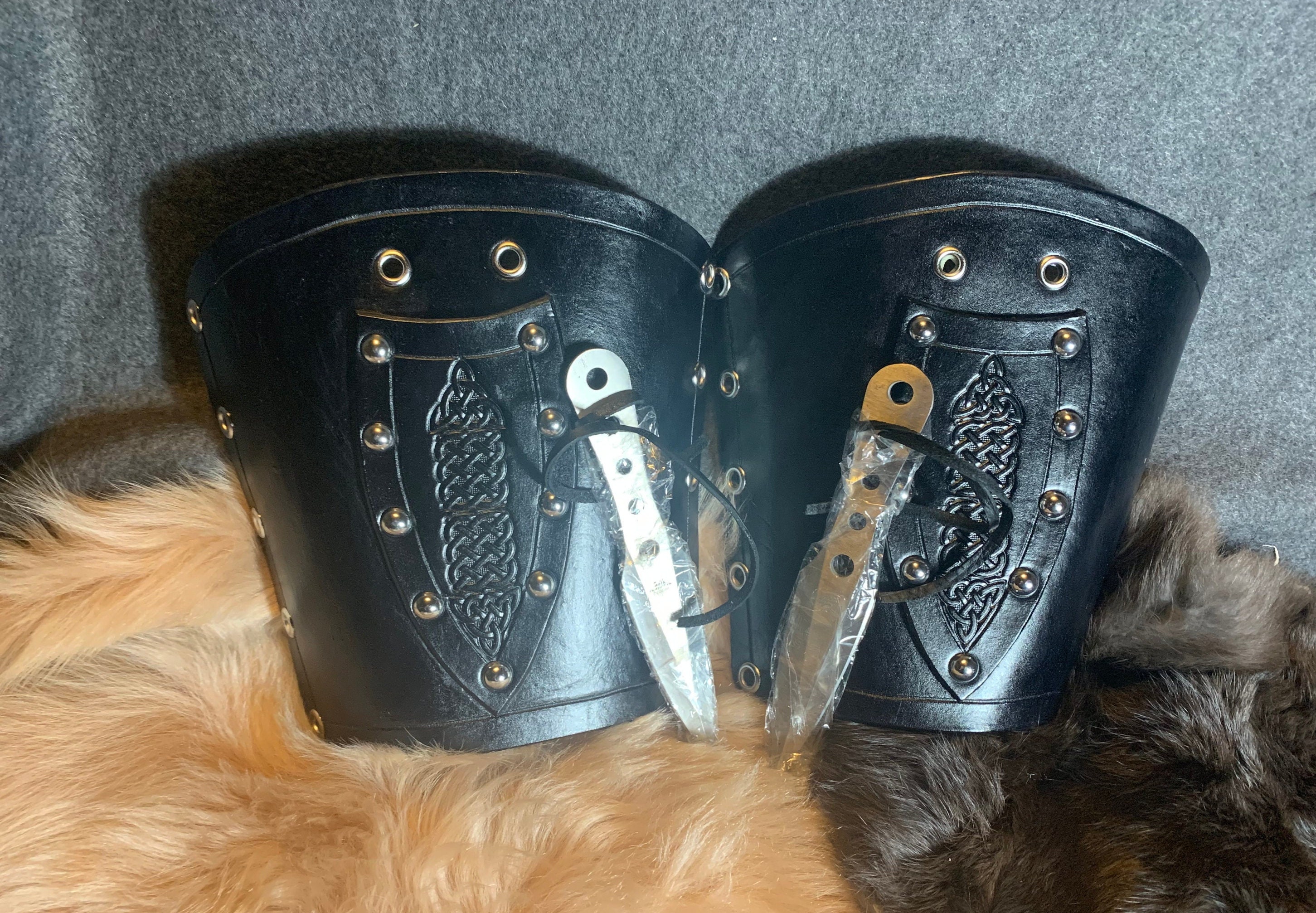 Leather Bracers With Dagger Holder Inset and Celtic Knot. - Etsy