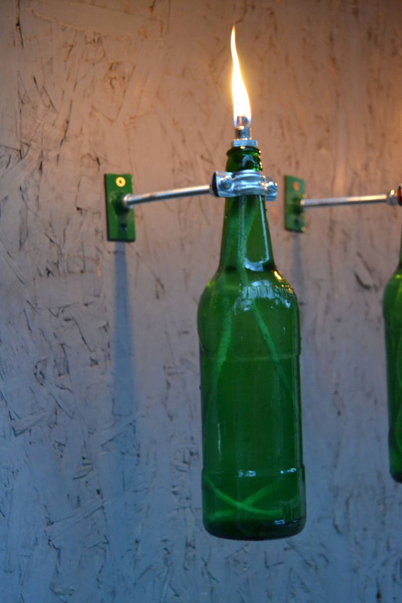 3 Green Beer Bottle Tiki Torches Garden Light Modern | Etsy