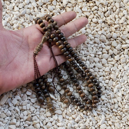 Rare Kemuning Hitam Islamic shops Tasbih 100 Roundel Beads Black Gold Wood Misbaha