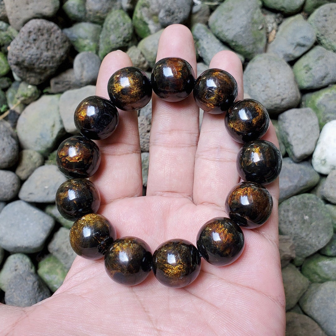 Sparkling Golden Black Coral Bracelet 18 MM Genuine Indonesian Sea