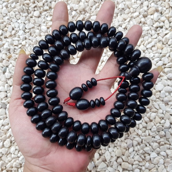 9x12 MM Borneo Black Ebony Mala 108 Buddhist Prayer Beads Diospyros Ebenum