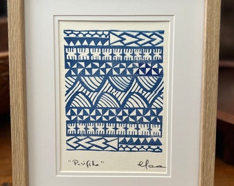 Pasifika Linoprint, Pacific Tapa Patterns, Linocut, Wall Art, Pasifika Art, Pacific Island, Handcarved Art