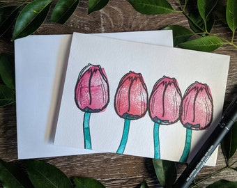 Tulips Flower Card, Thank You Card, Birthday Card, Flowers, Floral Card, Handmade Card