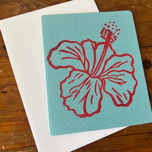 Handmade Card, Hibiscus flower, Linoprint, Handcarved, Handprinted, Pasifika, Pacifica, Contemporary Cards, Floral Art