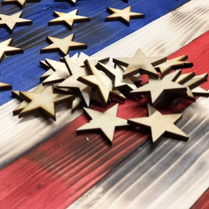 50 Wooden stars Several sizes 1 1/4 inch, 1 1/2 inch, 5/8 inch , Flag Building , Confetti .5 inch, 1.25 inch, 1.5 inch