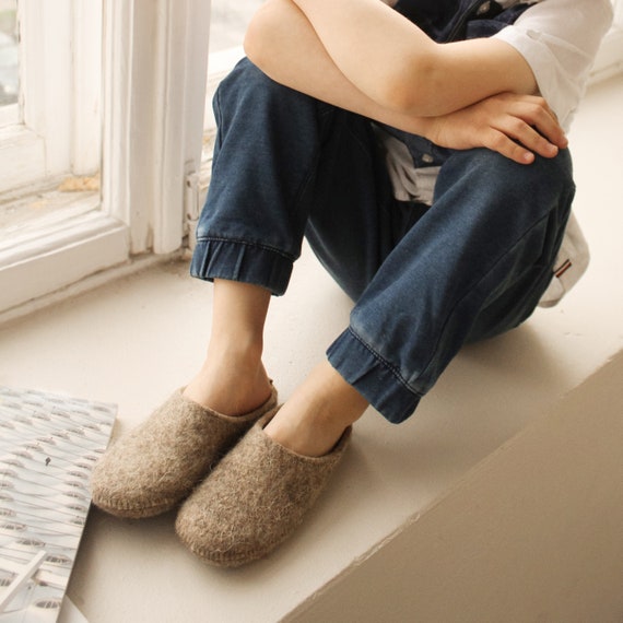 Wool felt slippers store rubber sole